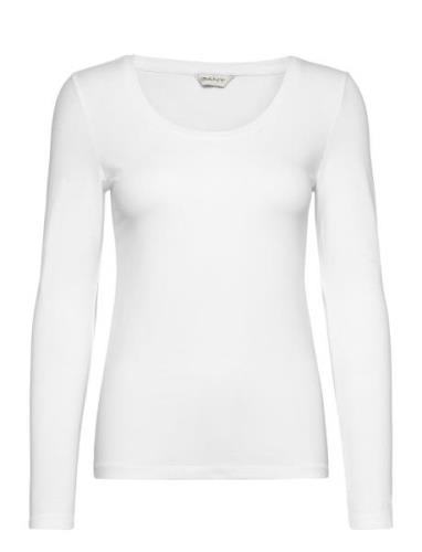 Slim Cot/Ela Ls Scoop Neck Top GANT White