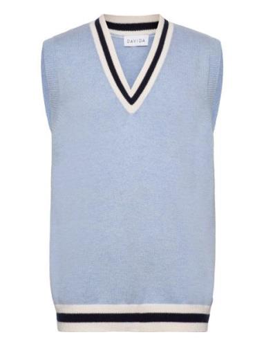 Man V-Neck Vest Block Colored Davida Cashmere Blue