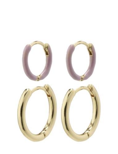 Marit Purple Hoop Earrings 2-In-1 Set Pilgrim Gold