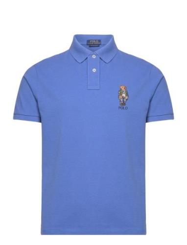 Custom Slim Polo Bear Mesh Polo Shirt Polo Ralph Lauren Blue