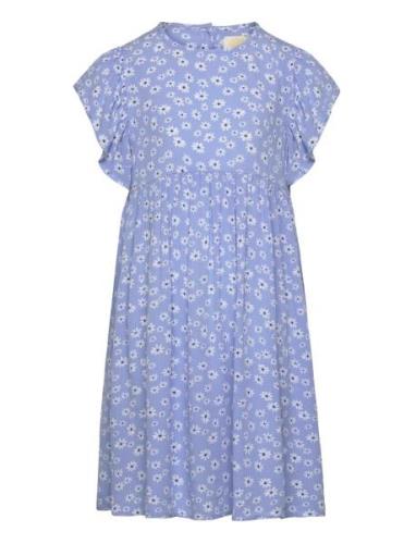 Dress Ss Flower Crepe Creamie Blue