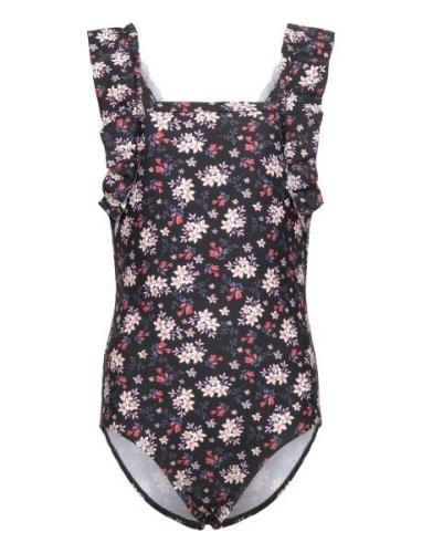 Swimsuit W. Frills, Aop Color Kids Patterned