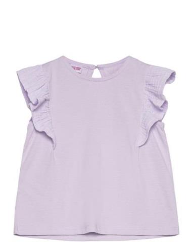 Short-Sleeved Ruffle T-Shirt Mango Purple