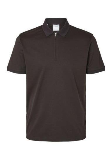 Slhfave Zip Ss Polo B Selected Homme Brown