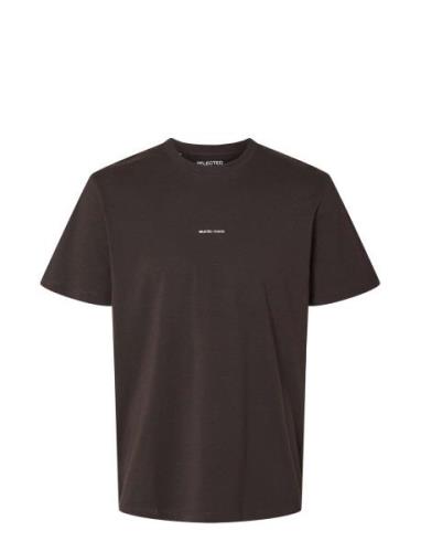 Slhaspen Print Ss O-Neck Tee Noos Selected Homme Brown