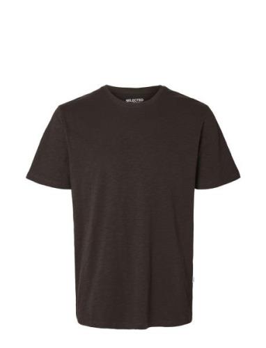 Slhaspen Slub Ss O-Neck Tee Noos Selected Homme Brown