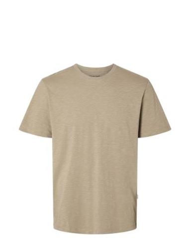 Slhaspen Slub Ss O-Neck Tee Noos Selected Homme Beige