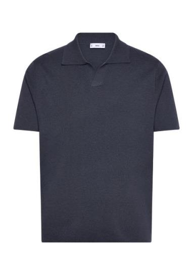 Fine-Knit Cotton Polo Shirt Mango Navy