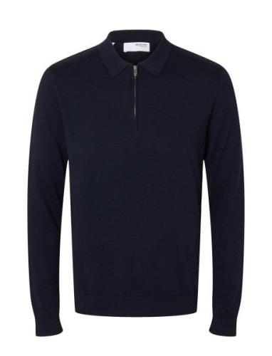 Slhberg Ls Half Zip Polo Noos Selected Homme Navy