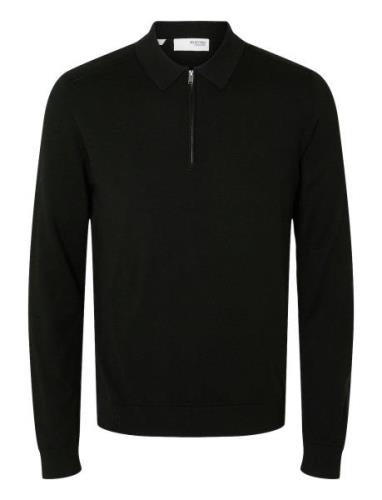 Slhberg Ls Half Zip Polo Noos Selected Homme Black