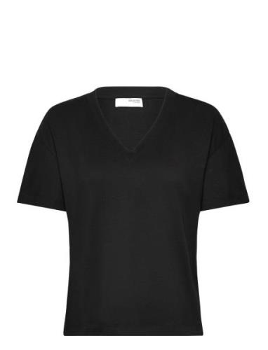 Slfcarli Ss V-Neck Tee Selected Femme Black