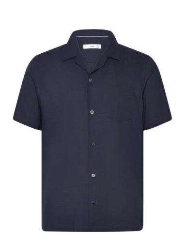 Regular-Fit 100% Seersucker Cotton Shirt Mango Navy