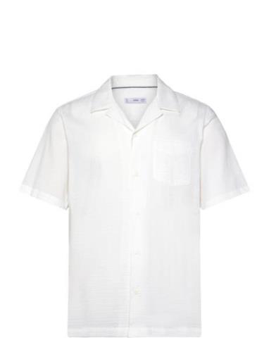 Regular-Fit 100% Seersucker Cotton Shirt Mango White