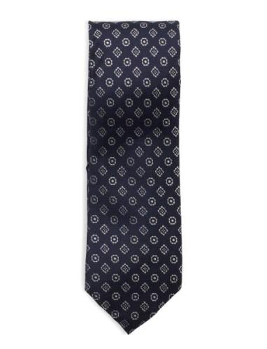 100% Mulberry Silk Diamond-Print Tie Mango Navy