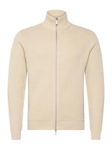 Slhdane Ls Knit Structure Full Zip Noos Selected Homme Beige