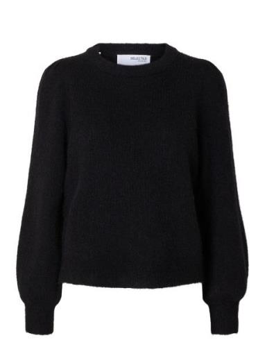 Slflulu Ls Knit Rib O-Neck Noos Selected Femme Black