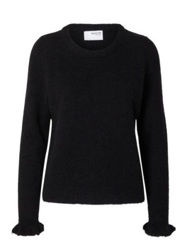 Slflulu Ls Knit Frill Cuff O-Neck Noos Selected Femme Black