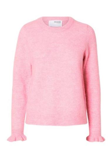 Slflulu Ls Knit Frill Cuff O-Neck Noos Selected Femme Pink