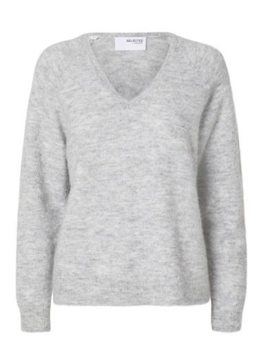 Slflulu New Ls Knit V-Neck B Noos Selected Femme Grey