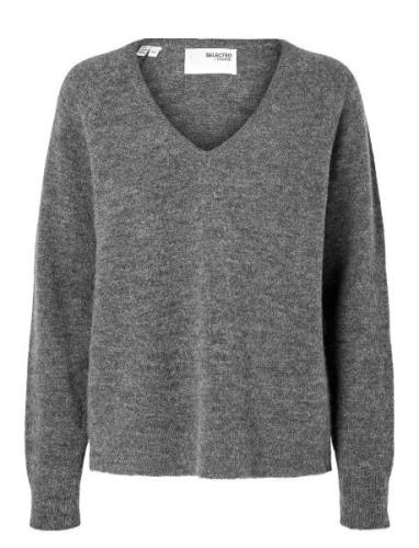 Slflulu New Ls Knit V-Neck B Noos Selected Femme Grey