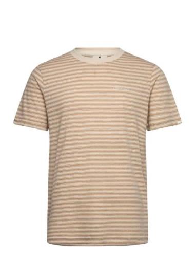 Akrod S/S Cot/Linen Stripe Tee Anerkjendt Beige