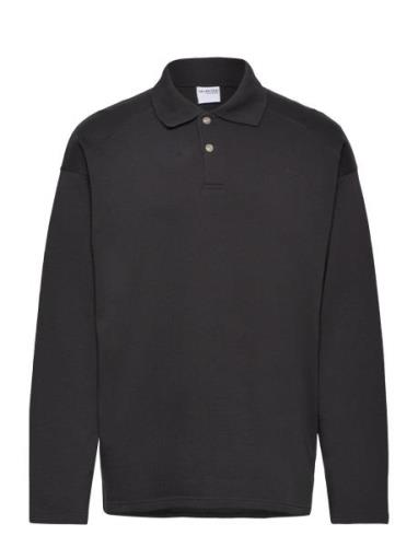 Slhboxy-Grant Ls Sweat Polo Ex Selected Homme Black