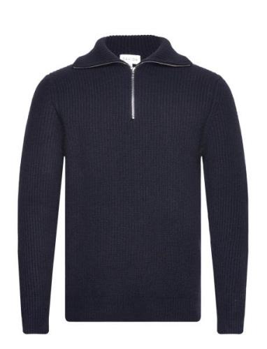 Man Chunky Rib Half Zip Davida Cashmere Navy