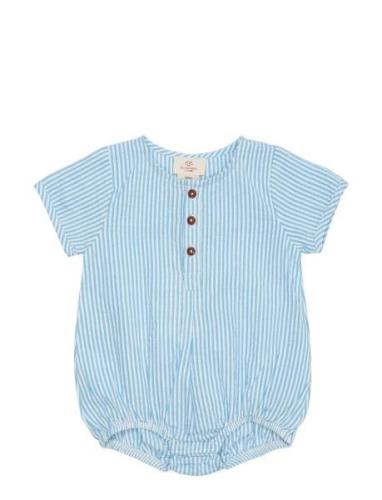 Seersucker Romper W. Sleeves Copenhagen Colors Blue