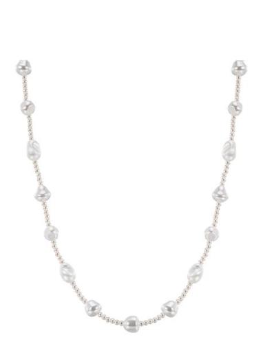 The Pearl Stud Necklace- White LUV AJ Silver