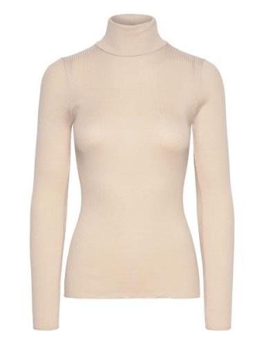 Silk T-Shirt W/ Roller Neck Rosemunde Beige