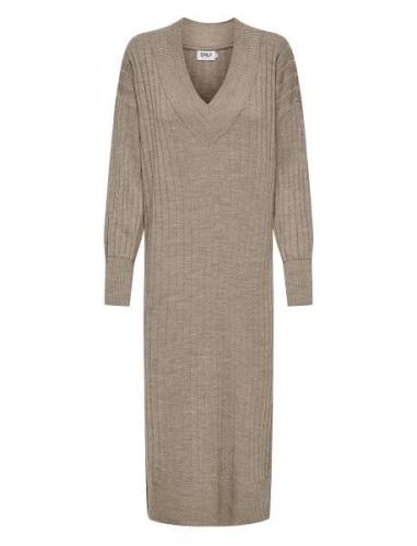 Onlnew Tessa L/S Midi V Dress Knt Noos ONLY Beige