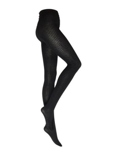 Tights Wool Wide Rib Lindex Black