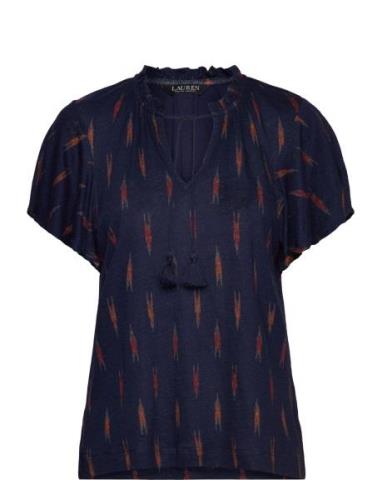 Geo-Print Jersey Tie-Neck Top Lauren Ralph Lauren Navy