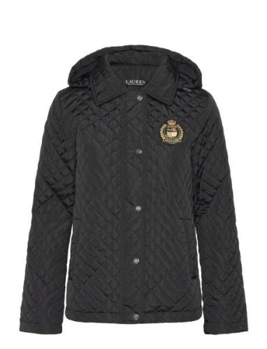 Crest-Patch Quilted Hooded Jacket Lauren Ralph Lauren Black