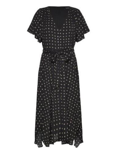 Geo-Print Crepe Flutter-Sleeve Dress Lauren Ralph Lauren Black