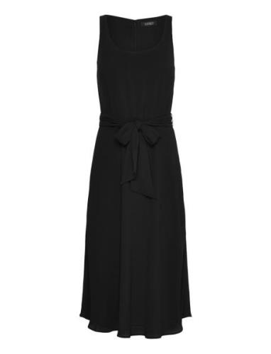 Belted Crepe Sleeveless Dress Lauren Ralph Lauren Black