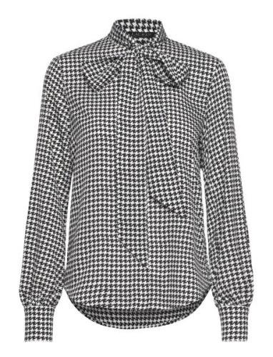 Houndstooth Crepe Tie-Neck Shirt Lauren Ralph Lauren Black