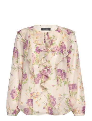 Floral Ruffle-Trim Georgette Blouse Lauren Ralph Lauren Cream