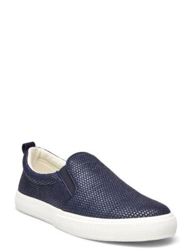 Haddley Leather-Trim Straw Sneaker Lauren Ralph Lauren Navy