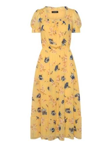 Floral Georgette Puff-Sleeve Midi Dress Lauren Ralph Lauren Yellow