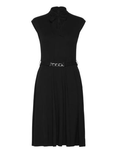 Belted Interlock Tie-Neck Dress Lauren Ralph Lauren Black