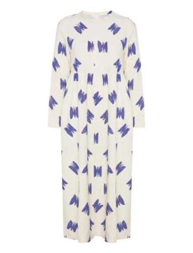 Butterfly Print Flared Long Dress Bobo Choses White