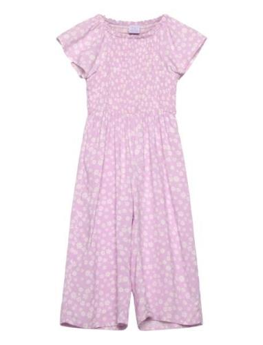 Jumpsuit With Smock And Aop Lindex Pink