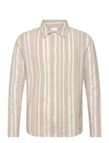 Loose Jacquard Woven Striped Shirt Knowledge Cotton Apparel Beige