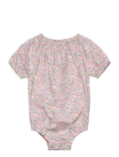 Romper Ss In Liberty Fabric Huttelihut Pink