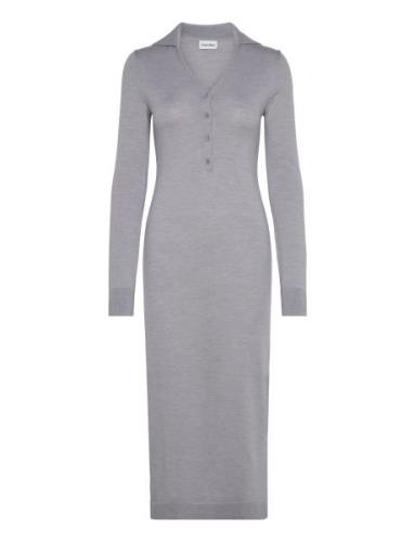 Merino Wool Button Shirt Dress Calvin Klein Grey