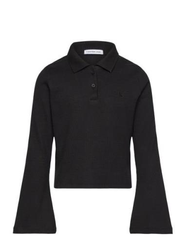 Rib Slim Ls Polo Top Calvin Klein Black