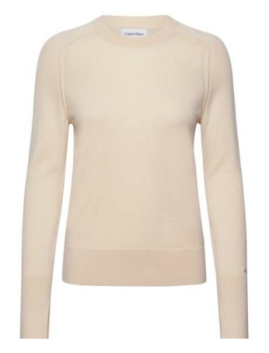 Merino Wool Crew Neck Sweater Calvin Klein Beige