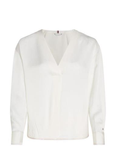 Rwb Stitch V-Neck Ls Blouse Tommy Hilfiger White