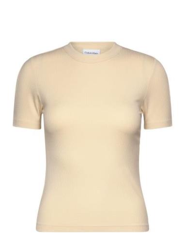 Modal Rib Slit Detail T-Shirt Ss Calvin Klein Cream